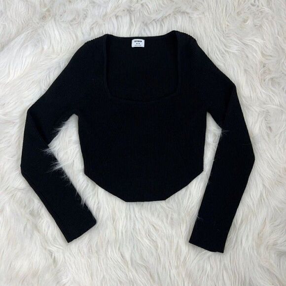 Cotton On Womens Black Rib Knit Corset Long Sleeve Stretch Sweater Top Medium - Picture 2 of 9